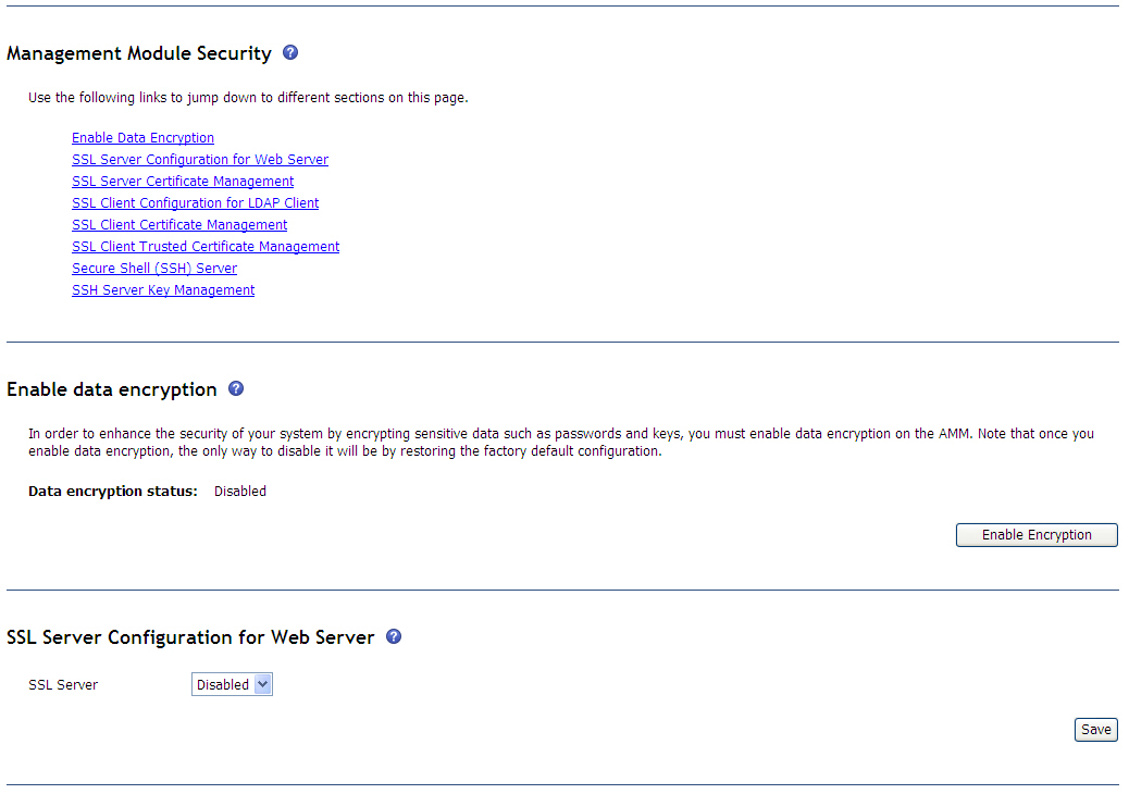 Graphic illustrating the security settings page for an advanced management module.