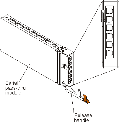 Graphic showing close up front view of the serial pass-thru module.