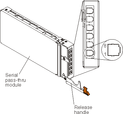 Graphic showing close up of a port with pinout serial pass-thru module.