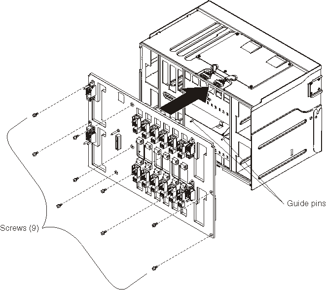 Graphic illustrating the installation of a midplane from a BladeCenter unit.