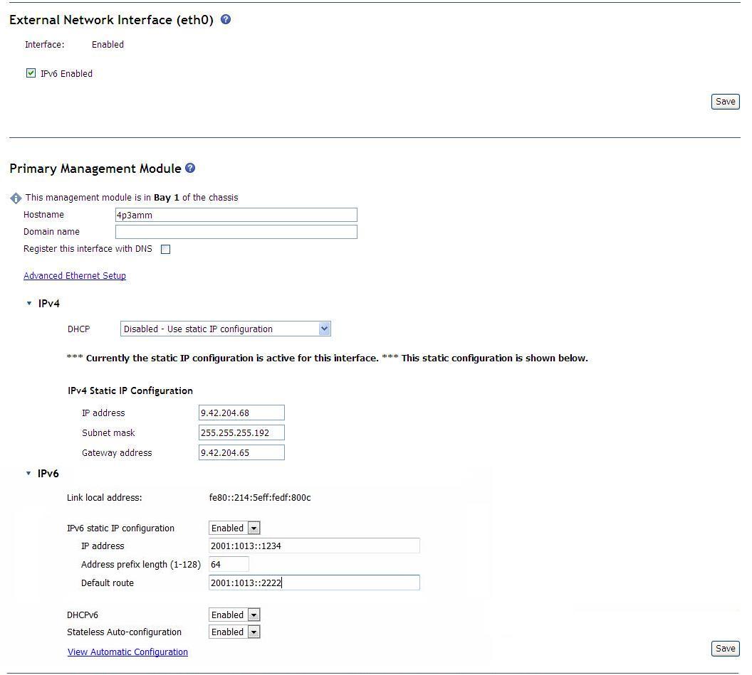 Graphic illustrating the network interfaces page for an advanced management module.
