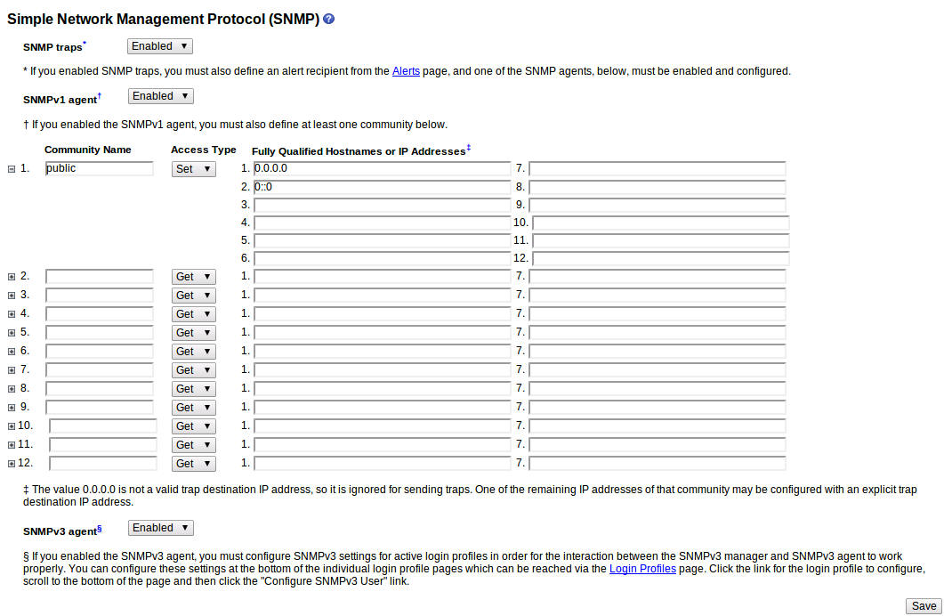 Graphic illustrating the initial SNMP setup page.