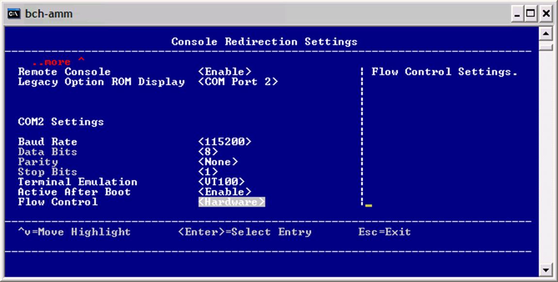 Graphic illustrating the second setup utility console redirection page.
