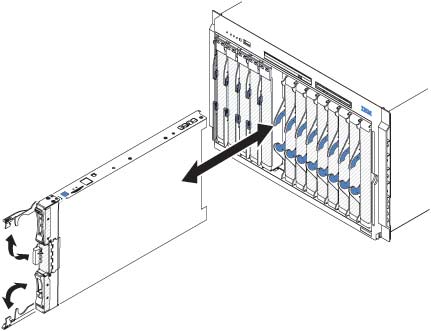 Graphic illustrating installing the blade server in a BladeCenter unit