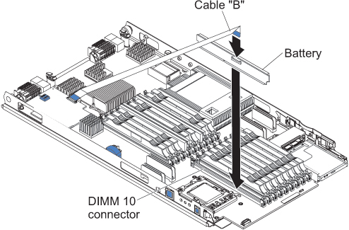 Graphic illustrating how to install the backup battery and cable.