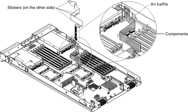 Graphic illustrating installing the air baffle