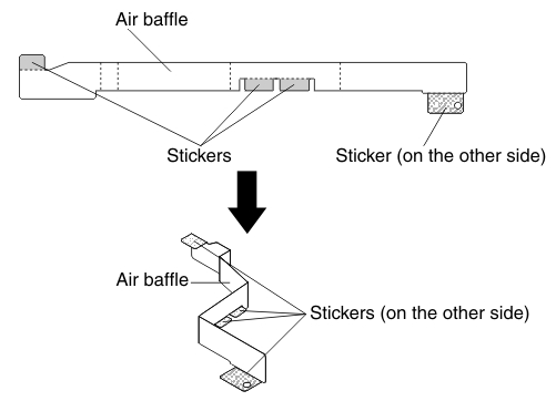 Graphic illustrating installing the air baffle