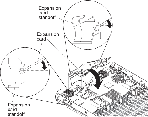 Graphic showing the insertion of the SSD expansion card into the expansion card.