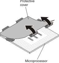 Graphic illustrating the removal of the protective cover on the microprocessor