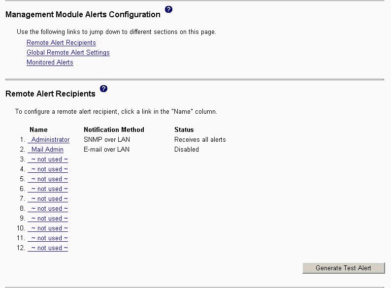 Graphic illustrating the management module alerts configuration page.