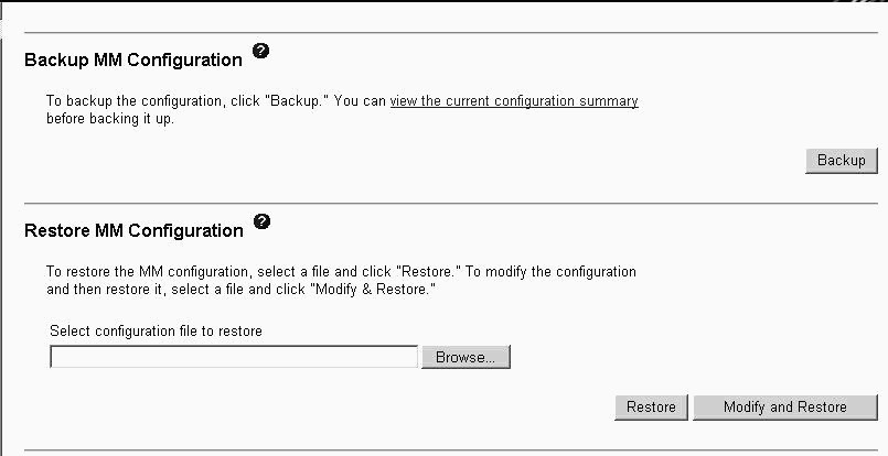 Graphic illustrating the configuration backup and restore page for management modules other than the advanced management module.