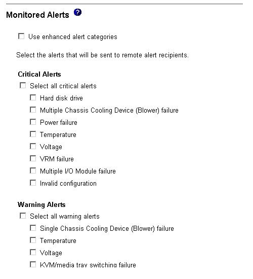 Graphic illustrating the monitored alerts page for management modules other than the advanced management module.