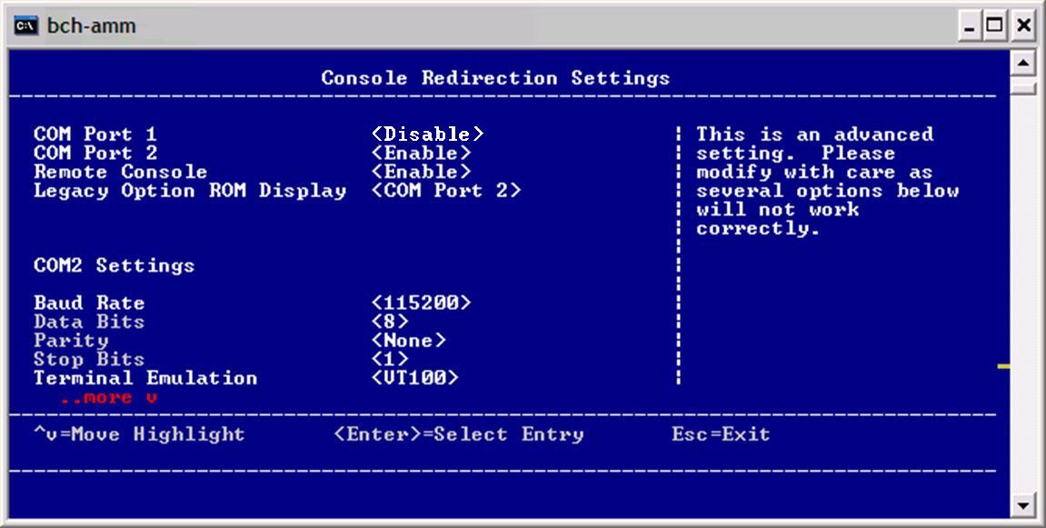 Graphic illustrating the first setup utility console redirection page.